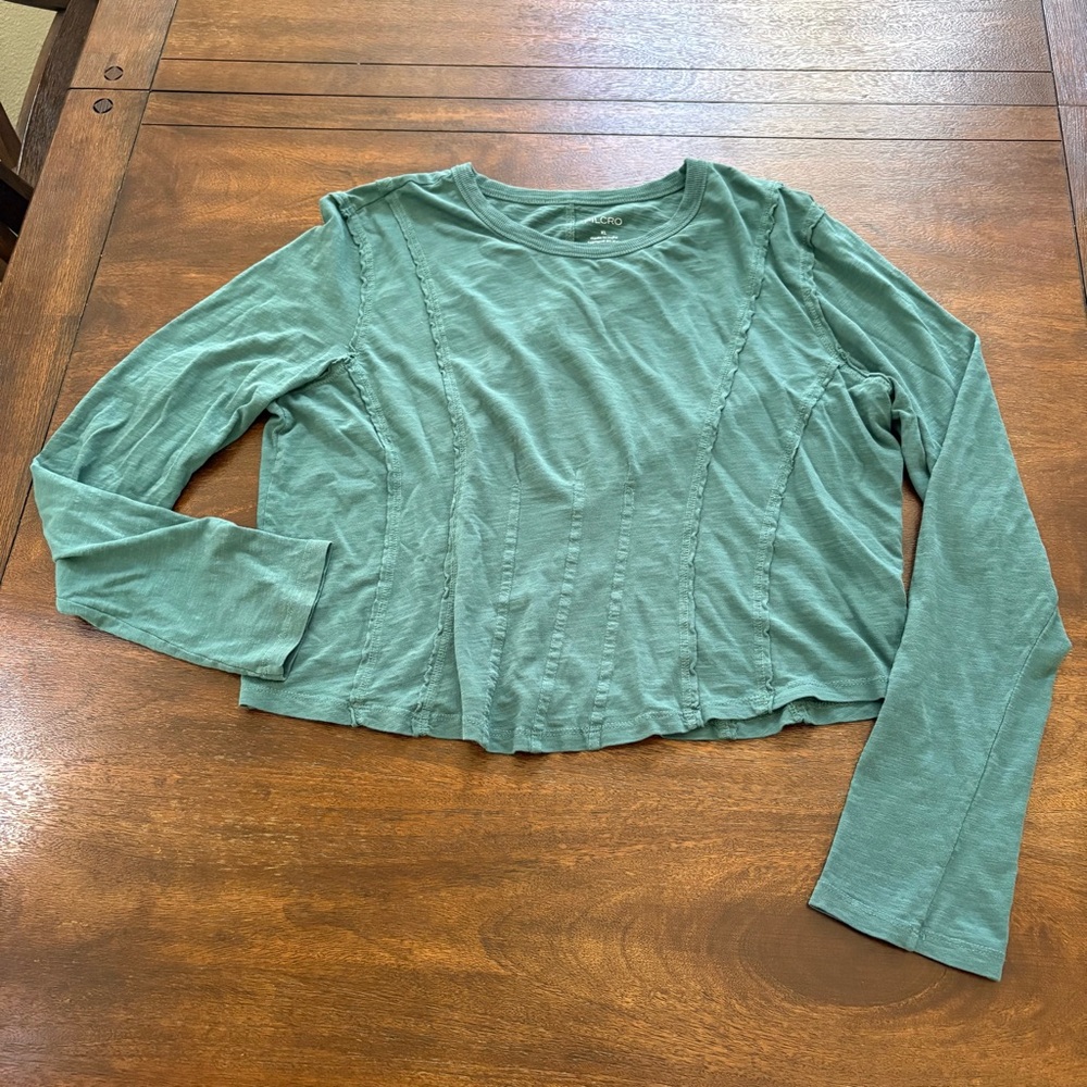 Pilcro by Anthropology Seamed LS Top Womens XL Dark Turquoise Cotton - Picture 2 of 11